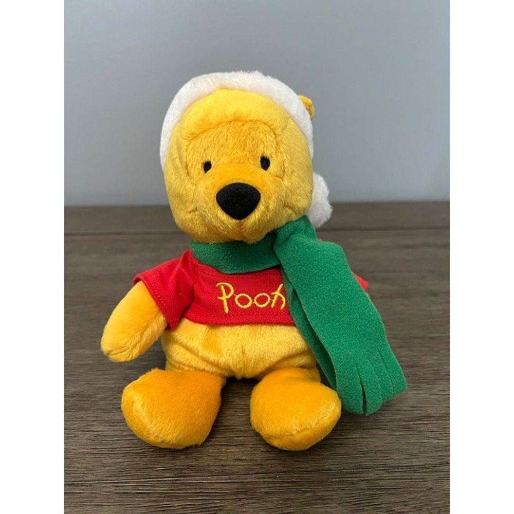 Disney Parks Winnie the Pooh Christmas Plush Santa Hat Scarf Walt Disney World